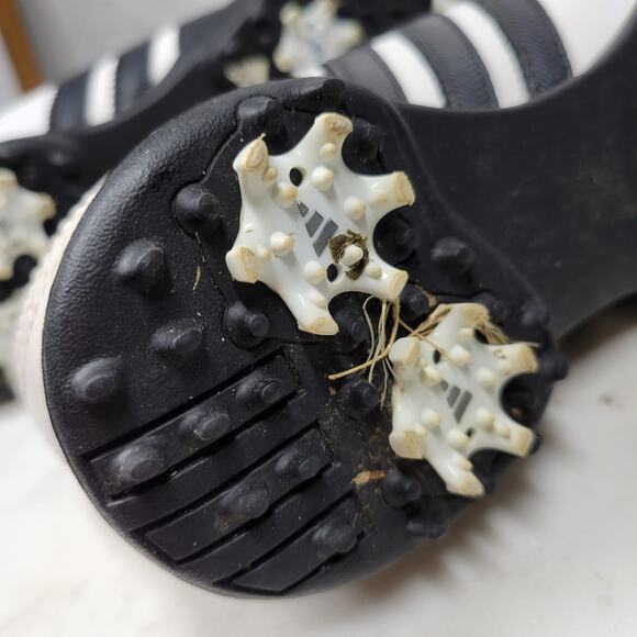 Adidas Traxion Spiked Golf Shoes Mens 8.5 White Black Leather Lace Up Oxford - Picture 14 of 16